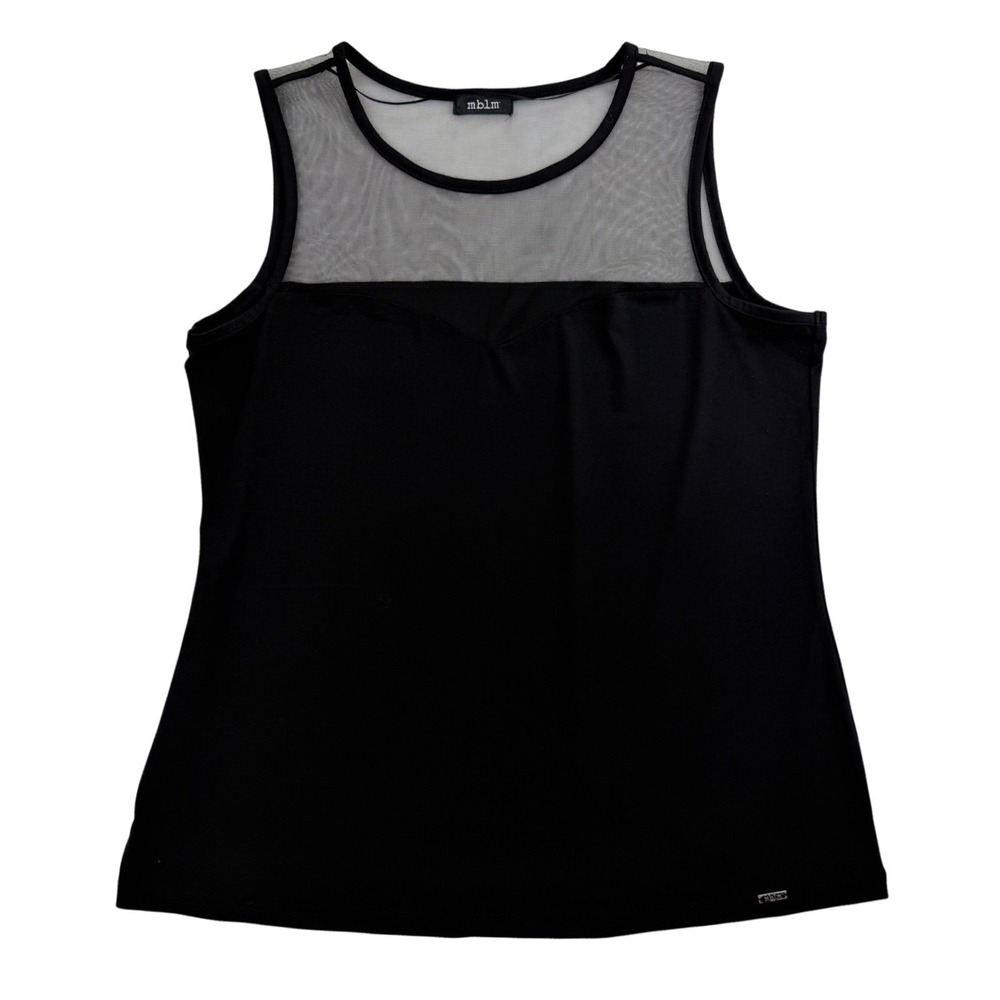 mblm‎ Black Mesh Yoke Sleeveless Tank Top Sweetheart Neckline Sheer Goth